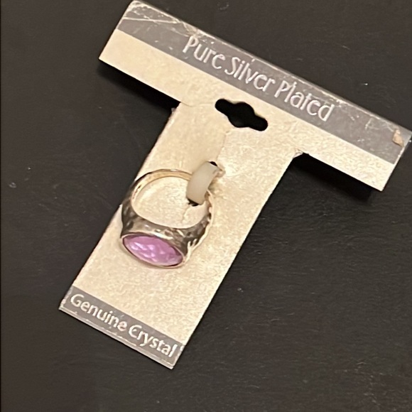 NWT Sterling Silver Plated Hammered Amethyst Crystal Gemstone Crystal Ring - Picture 6 of 8
